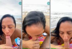 Josyvania se divertindo com um cara sortudo na beira do mar