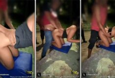 Sexo grupal com a esposa na praça da cidade