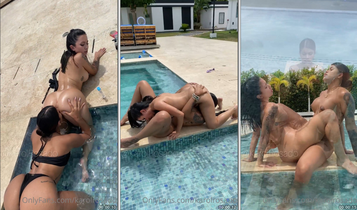 Karol Rosado e sua amiga aproveitam um momento quente na piscina