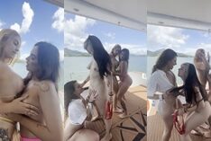 Kinechan e suas amigas sensuais se divertindo juntas sem roupa na lancha do cara rico