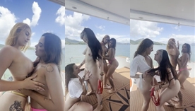 Kinechan e suas amigas sensuais se divertindo juntas sem roupa na lancha do cara rico