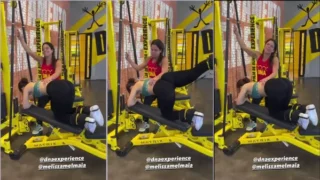 Mel Maia, conhecida atriz, ostenta suas pernas torneadas em um intenso treino de musculação